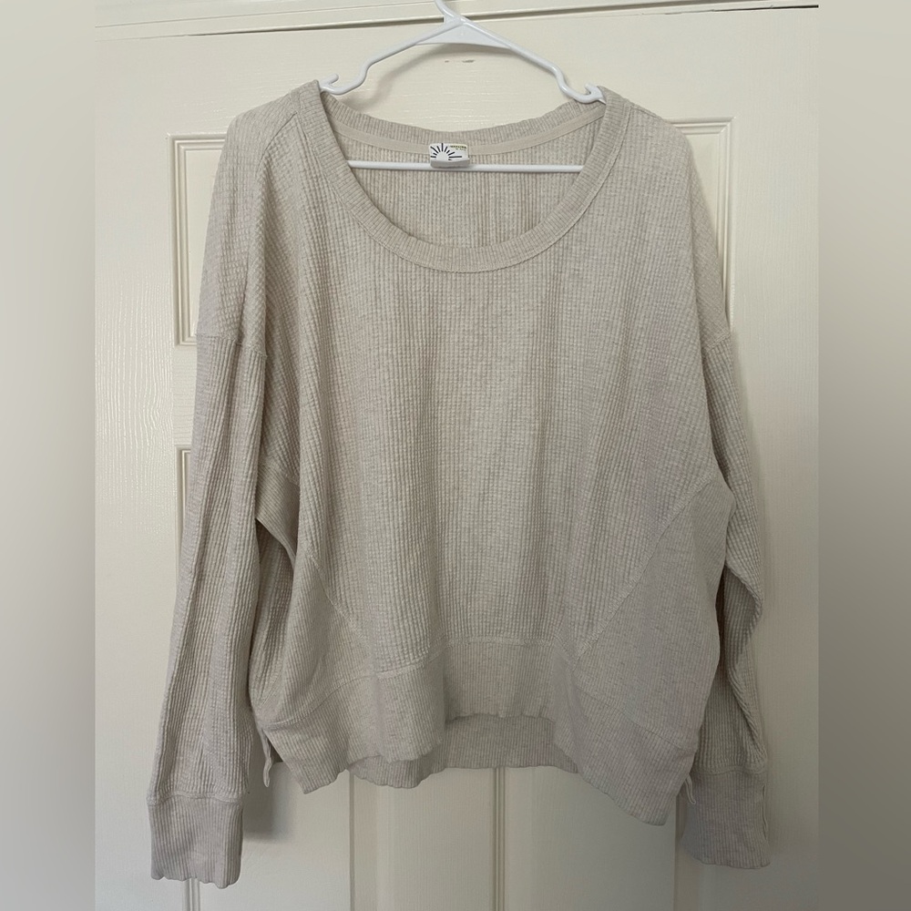 Aerie Offline Wow! Waffle Long Sleeve Shirt Cream Oversized Medium
